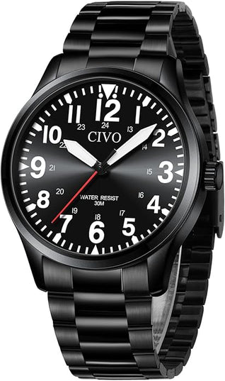 CIVO Analog Wrist Watches for Men: Waterproof Stainless Steel Mens Watches - Silver Watch with Easy Read Dial Men's Watch for Gift