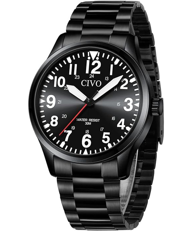 CIVO Analog Wrist Watches for Men: Waterproof Stainless Steel Mens Watches - Silver Watch with Easy Read Dial Men's Watch for Gift