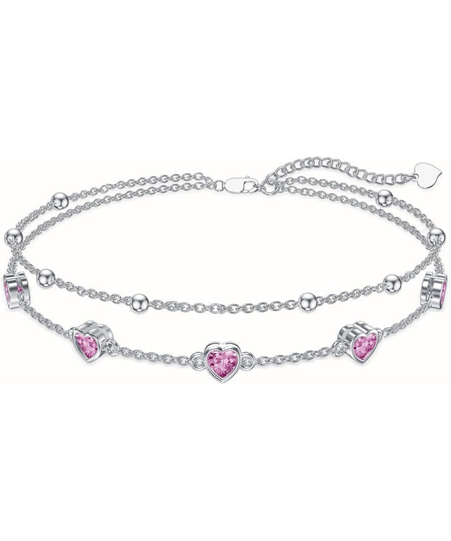 Dorunmo 925 Sterling Silver Heart Birthstone Anklet Bracelets for Women Best Mother's Day Birthday Jewelry for Wife Girlfriend Mom Daughter Her