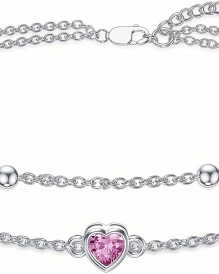 Dorunmo 925 Sterling Silver Heart Birthstone Anklet Bracelets for Women Best Mother's Day Birthday Jewelry for Wife Girlfriend Mom Daughter Her
