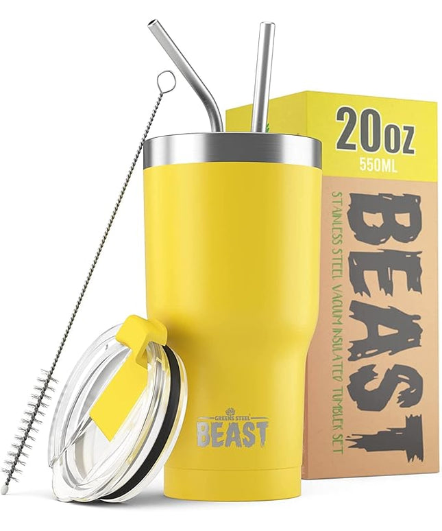 Beast 20 oz Tumbler Stainless Steel Vacuum Insulated Coffee Ice Cup Double Wall Travel Flask (Lemon)