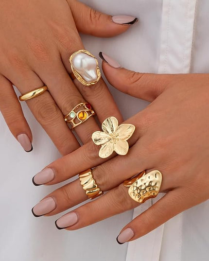Chunky Rings for Women Adjustable Thick Rings Set Trendy Statement Stackable Ring for Women Chunky Jewlery Irregular Dome Flower Finger Knkuckle Thumb Ring