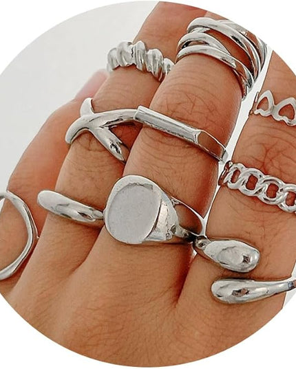 GiftInBox Gold Chunky Rings Set for Women Open Stacking Knuckle Ring Adjustable Round Dome Rings Set Minimalist Irregular Statement Women Ring Jewelry Gift