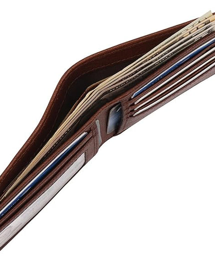 BOTANNER Genuine Leather Bifold Mens Wallet RFID Blocking 5 Credit Card Slots 1 ID Window 2 Sections for Bills 2 Additional Slots | Choco
