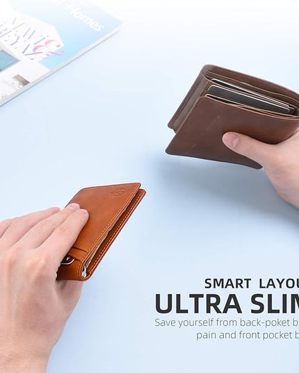 Zitahli Wallet for Men-6 Slots ID Window-Mens Wallets-Slim Wallet Classic Spring Money Clip RFID Blocking-Gift for Men
