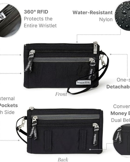 Baggallini Anti-theft RFID Currency Organizer 8"x4.25" Travel Accessory Passport Holder Money Belt Wallet w/Card Slots