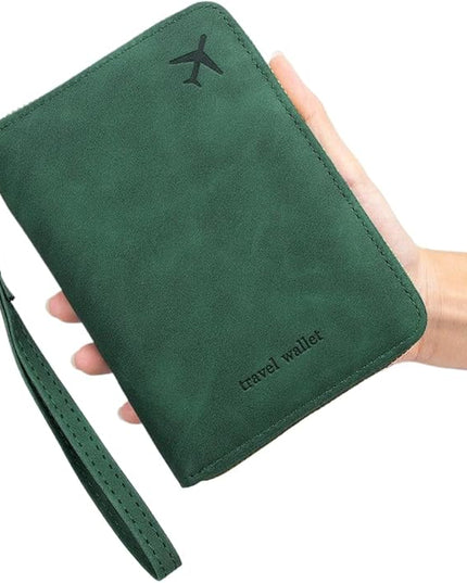 Passport Holder for Travel Women and Men RFID Passport Holder with Card Slots Holder Passport Case Passport cover Passport Wallet Travel Essentials and Accessories (Short Zipper, SZH-Green)