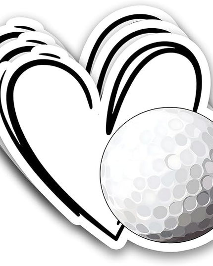 (3Pcs) Golf Ball Stickers Golf Ball Heart Vinyl Decals Waterproof Sticker for Water Bottle, Tumbler, Laptop, Phone Case, Poster Board, Scrapbooking, Players, Coach, 3" x 2.8"