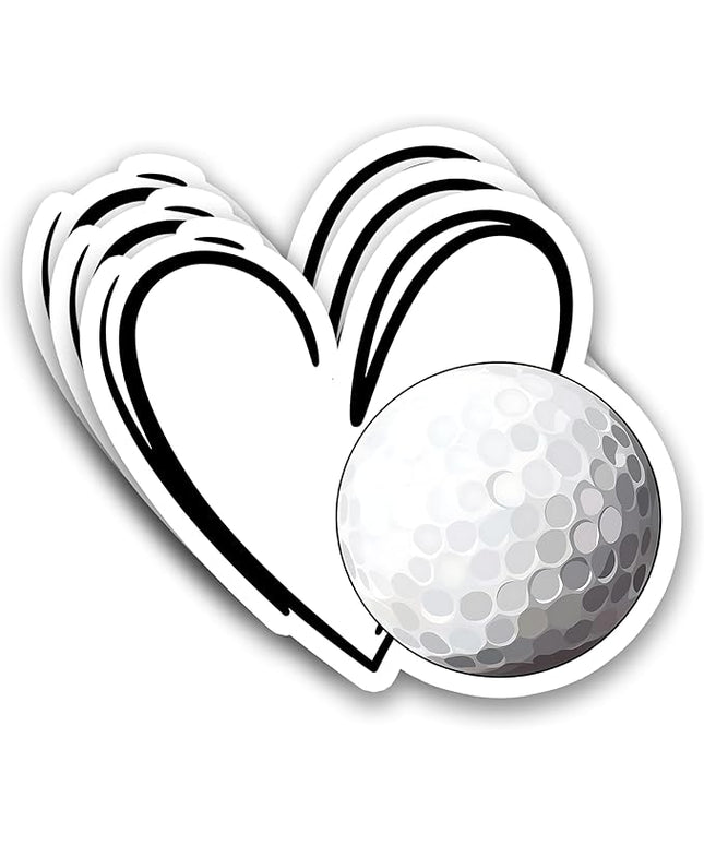 (3Pcs) Golf Ball Stickers Golf Ball Heart Vinyl Decals Waterproof Sticker for Water Bottle, Tumbler, Laptop, Phone Case, Poster Board, Scrapbooking, Players, Coach, 3" x 2.8"