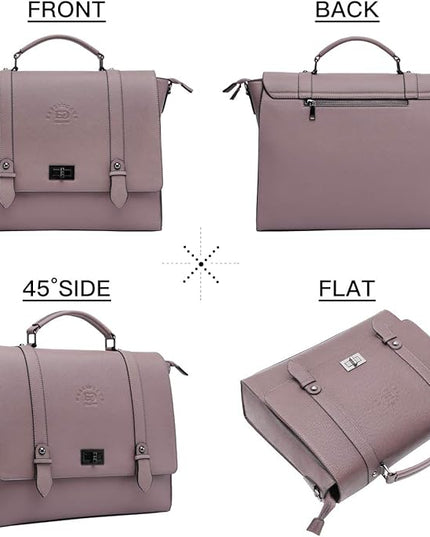 EaseGave Women's 15.6 Inch Laptop Briefcase, Vintage Purple Saffiano Eco-Leather, 4 Large Compartments, 2 Slip Pockets, 1 Zip-Fastening Pocket