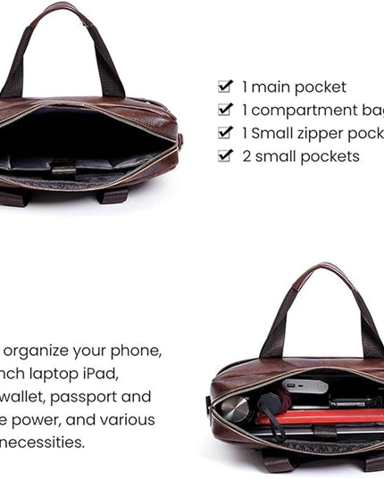 Genuine Leather Business Briefcase Laptop Handbag, Crossbody, Premium Quality, Spacious Design, Versatile Carrying Options