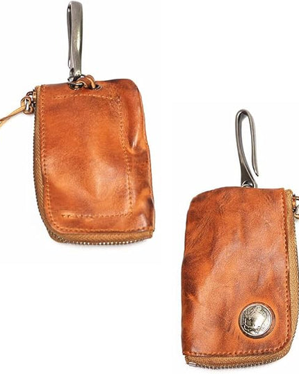 Wugebud 1 Pcs Leather Mini Medieval Pouch Keychain, Coin Organizer, Change Holder, Leather zipper Pouch for Men & Women