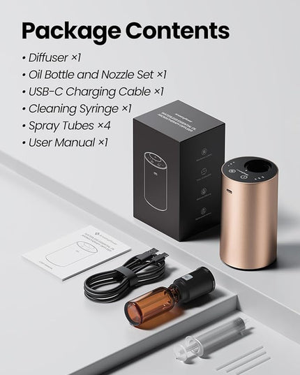 Waterless Essential Oil Diffuser, Rechargeable Scent Diffusers with 3 Mist Levels & Timers, Portable Aromatherapy Diffuser for Home Car Room Studio Office, Desert Titanium