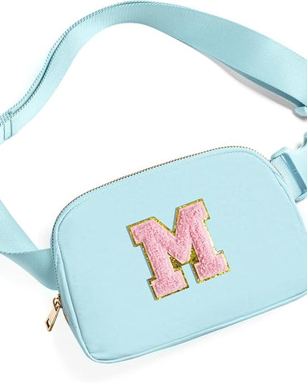 Gitus Gifts for 7 8 9 10 11 Year Old Girls Belt Bag Fanny Pack Crossbody Bags with Initial Letter Patch Birthday Gifts for Daughter Sister Friends Teen girls (Icing Blue-M)