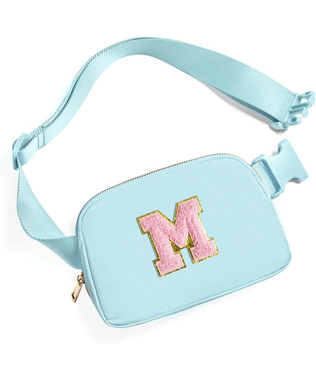 Gitus Gifts for 7 8 9 10 11 Year Old Girls Belt Bag Fanny Pack Crossbody Bags with Initial Letter Patch Birthday Gifts for Daughter Sister Friends Teen girls (Icing Blue-M)