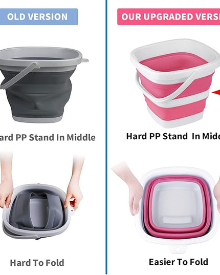 2 Pack Collapsible Buckets 5L 1.3Gallon Small Cleaning Bucket for Household Portable Plastic Bucket Outdoor Car Washing Tub Foldable Camping Beach Sand Water Pot Pail Space Saving Square Grey and Pink