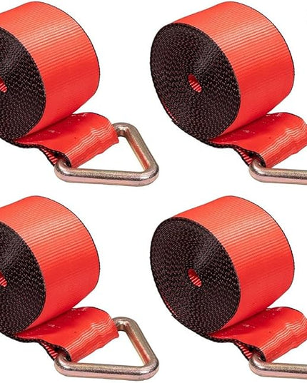 Mytee Products 4 Pack Winch Straps 4" x 30' Red Heavy Duty Tie Down w/Delta Ring WLL# 5400 lbs | 4 Inch Cargo Control for Flatbed Truck Utility Trailer