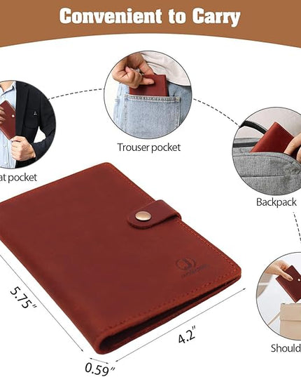 Jack&Chris Genuine Leather Passport Holder For Travel, RFID Blocking Handmade Passport Holder with Card Case Organized & Safe, Quality Travel Essentials for Women and Men for Gifting, Red