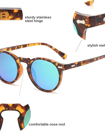 Gleyemor Vintage Polarized Sunglasses for Men Round Sunglasses UV400 Protection Retro Hand-crafted Acetate Frame