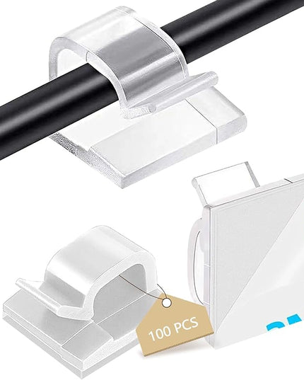 100PCS Cable Clips, Adhesive Wire Clips Organizer Cord Clips Management, Cable Staples Outdoor Strong for Wall, Desk, Christmas Lights, String Lights, TV PC Ethernet Cable, Clear Large