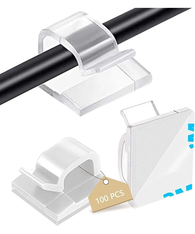 100PCS Cable Clips, Adhesive Wire Clips Organizer Cord Clips Management, Cable Staples Outdoor Strong for Wall, Desk, Christmas Lights, String Lights, TV PC Ethernet Cable, Clear Large