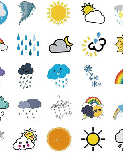 Graphic Weather Icon Vinyl Stickers, 50 PCS Waterproof Flat Symbol Decals for Laptops, Scrapbooking, Journals, Notebooks, Water Bottles, Suitcases, Phones & DIY Decor
