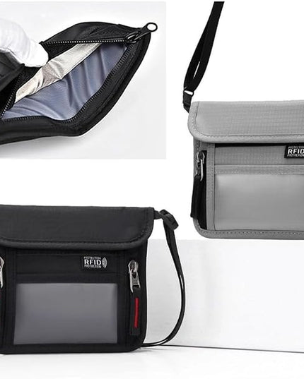 Passport Holder for Travel Pouch Neck Wallet for Traveling Women Men with RFID Blocking Waterproof and Slim Neck Pouch Adjustable Neck Strap (Dark grey)