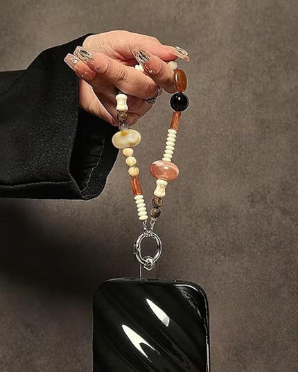 Vintage Elliptical Beaded Phone Wrist Strap Cute Phone Charm Lanyard Cellphone Chain Wristlet Wrist Straps for Phones Beaded Keychain Wristlet Bag Charms for Handbags Cellphone Bracelet Strap