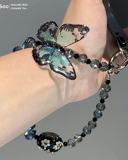 Blue Butterfly Bliss Original Design Phone Charm with 2 Tether Tabs – Stylish, Durable, and Hands-Free Phone Chain – Compatible with iPhone, Samsung, Pixel & More