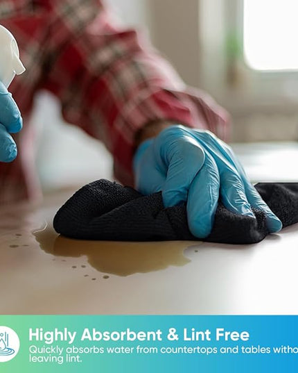HOMEXCEL Black Microfiber Cleaning Cloth, 24 Pack Cleaning Towels for Kitchen, Lint Free, Scratch-Free, Highly Absorbent, and Reusable Cleaning Rags for House, Window and Glass, Cars, 11.5 X11.5 inch