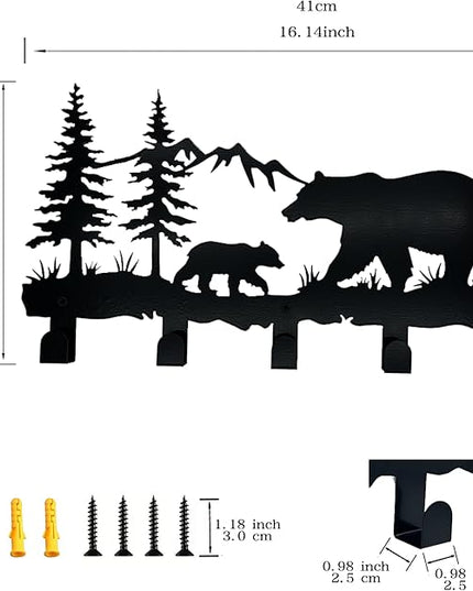 ZORISE Metal Bear Coat Hooks - Animal Theme Wall Art Decor and Key Holder, Hangers for Clothes, Hat, and Backpack, Home Storage Decor for Entryway, Hallway, Office, Kitchen, and Living Room