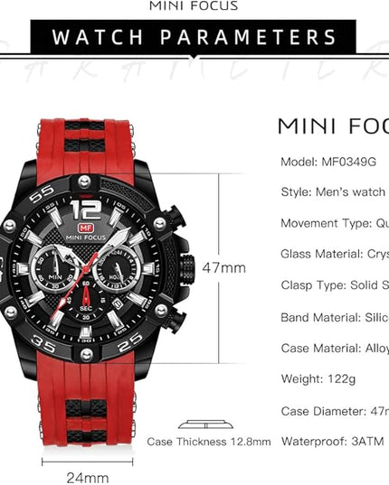 MF MINI FOCUS Men Watches Unique Casual Wrist Watches (Chronograph/Waterproof/Luminous/Calendar/24 Hours) Silicon Band Fashion Watches for Men