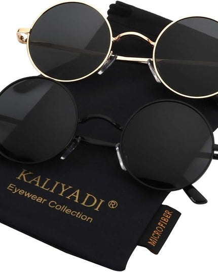 KALIYADI Round Polarized Sunglasses for Men Women Retro Metal Hippie Circle Style Sun Glasses UV Protection