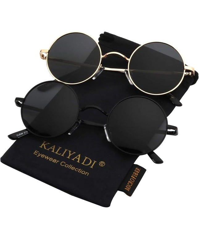 KALIYADI Round Polarized Sunglasses for Men Women Retro Metal Hippie Circle Style Sun Glasses UV Protection