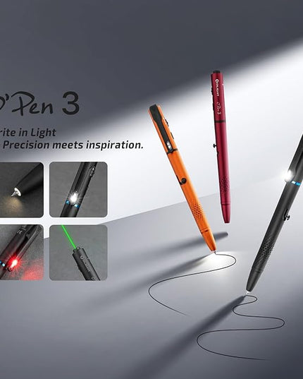 OLIGHT O'Pen 3 EDC Pen Light,120 Lumens with Green Beam, Red and White, USB-C Rechargeable LED Flashlight for Office, Writing, Presentation, Outdoor Uses, Professional Business Gift(Orange)