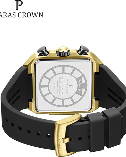 Paras Crown Watches for Men Tonneau 5ATM Waterproof Quartz Luxury Chronograph Analog Men's Wrist Watches Stainless Steel Case Mens Watches