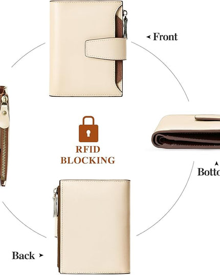 FALAN MULE Small Wallet for Women Leather Bifold Compact RFID Blocking Small Womens Wallet Purse