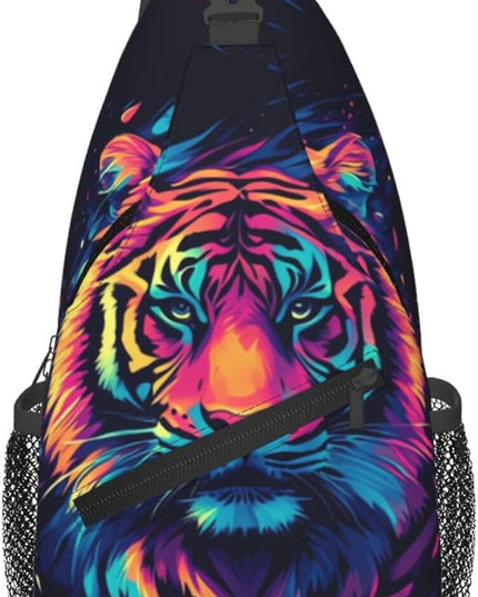 Animal Face Sling Bag Crossbody Bags Chest Bag Backpack for Travel Running and Hiking for Men Women Colorful Tiger