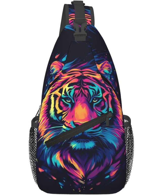 Animal Face Sling Bag Crossbody Bags Chest Bag Backpack for Travel Running and Hiking for Men Women Colorful Tiger