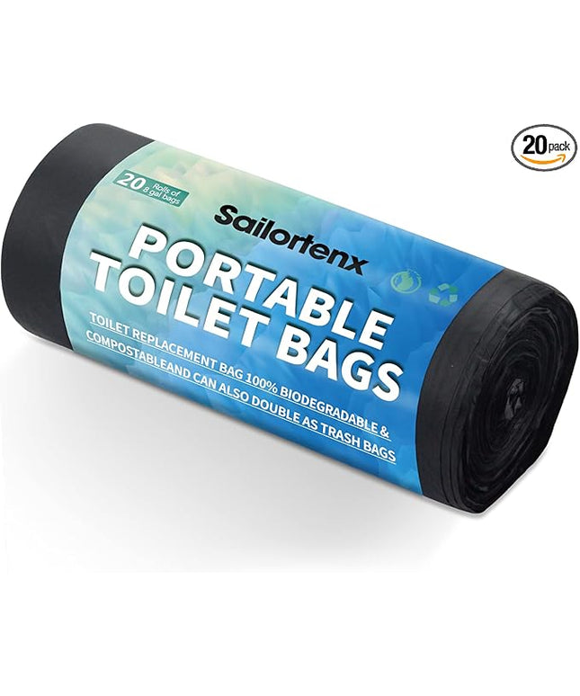 80/60/20 Portable Camping Toilet Bags 100% Compostable 8 Gallon Use with 5 Gallon Bucket Toilet, Camp Toilet Waste Bags, Disposable Biodegradable Poop Bags for Outdoor Camping