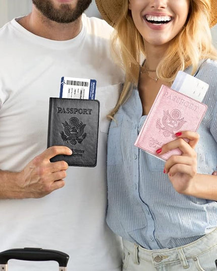 Eoehro Passport and Vaccine Card Holder Combo, Faux Leather, Compact, Lightweight, Waterproof, AA-Black