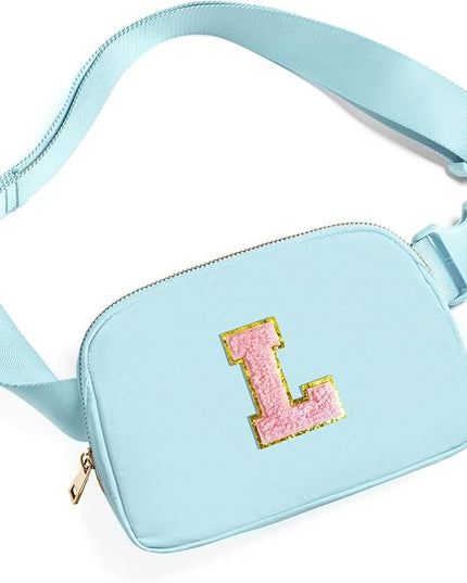 Gitus Gifts for 7 8 9 10 11 Year Old Girls Belt Bag Fanny Pack Crossbody Bags with Initial Letter Patch Birthday Gifts for Daughter Sister Friends Teen girls (Icing Blue-L)