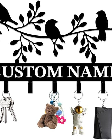 Personalized Custom Name Birds of Trees Wall Key Hooks,Metal Birds of Trees Art Clothes Hooks,Metal Birds of Trees Wall Home Storage Decorative,For Front Door, Hallway, Kitchen, Bedroom(Style H)