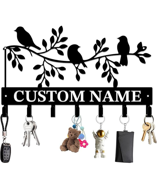 Personalized Custom Name Birds of Trees Wall Key Hooks,Metal Birds of Trees Art Clothes Hooks,Metal Birds of Trees Wall Home Storage Decorative,For Front Door, Hallway, Kitchen, Bedroom(Style H)