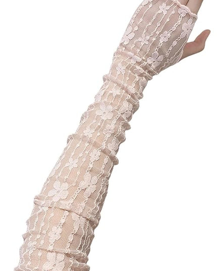 SHENHE Women's Sheer Lace Tulle Gloves Fingerless Elbow Length Arm Sleeves Mittens