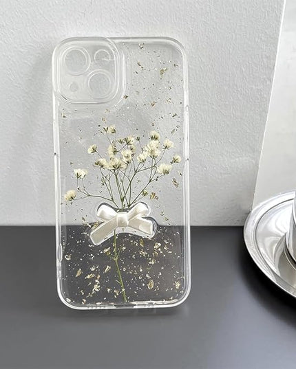 for iPhone 17 Case - Real Flower Gold Foil Transparent Case with Bracelet - Soft TPU for Women and Girls