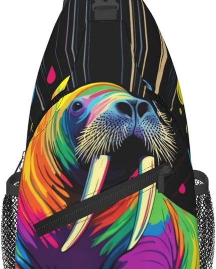 Animal Face Sling Bag Crossbody Bags Chest Bag Backpack for Travel Running and Hiking for Men Women Colorful Sea Lion