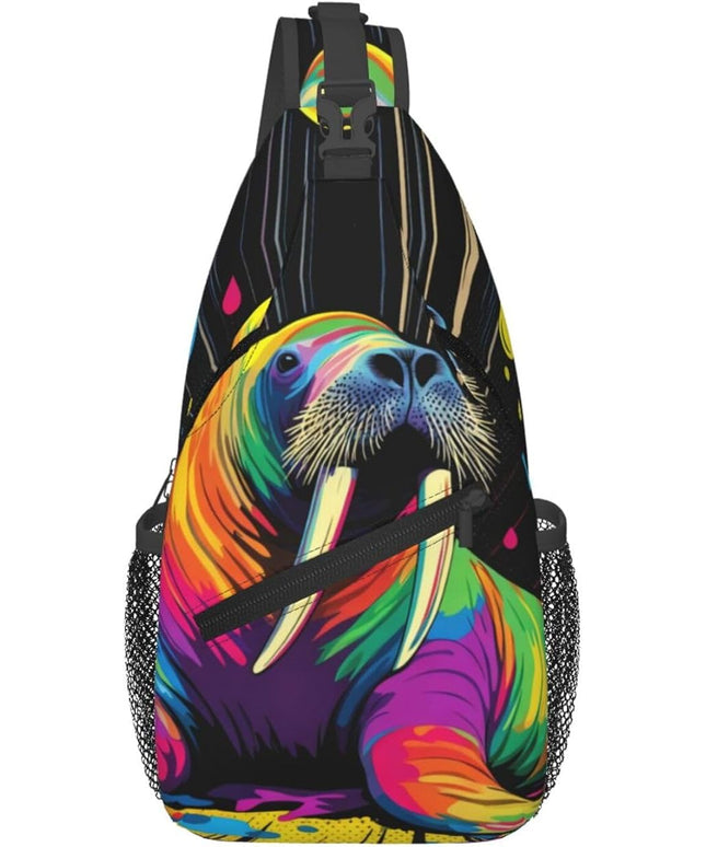 Animal Face Sling Bag Crossbody Bags Chest Bag Backpack for Travel Running and Hiking for Men Women Colorful Sea Lion