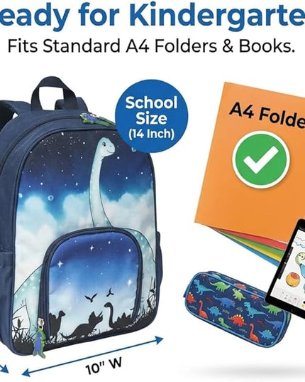 Kids Backpack for Boys and Girls, Kindergarten School Bag with Chest Strap (Galaxy Dino, 14 Inch)