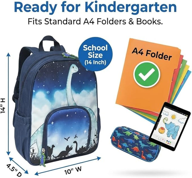 Kids Backpack for Boys and Girls, Kindergarten School Bag with Chest Strap (Galaxy Dino, 14 Inch)